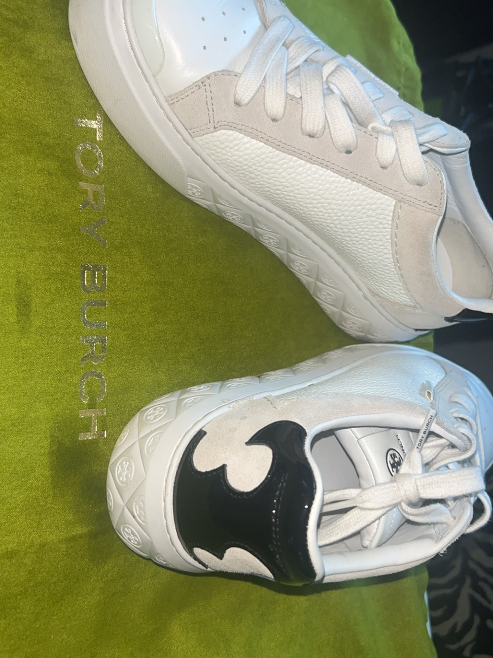 Tory Burch White Leather Sneakers with Black Heel Accent